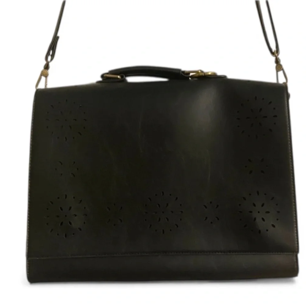 Ecosusi Black Lattice Leather Shoulder Bag With Bow Accent NWOT Padded Handbag